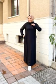 İkili Uzun Nevrül Detaylı Boğazlı Sade Basic Uzun Büyük Beden Spor Elbise - 12027.003 - Siyah thumbnail 4
