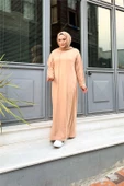 İkili Uzun Nevrül Detaylı Sade Basic Uzun Büyük Beden Spor Elbise - 12026.026 - Bej - 10