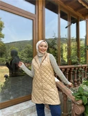 Despina Kapitone Fermuarlı Çıtçıtlı Kolsuz Yelek - 71150.026 - Bej - 3