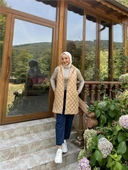 Despina Kapitone Fermuarlı Çıtçıtlı Kolsuz Yelek - 71150.026 - Bej - 1