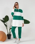 Yatay Çizgi Desenli İki Renk Kapşonlu İkili Eşofman Spor Takımı - 70079.111 - Beneton Yeşil thumbnail 3