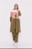 Üç Renk Hırkalı Fermuarlı Belden Bağlamalı Spor Uzun İkili Takım - 71071.108 - Yağ Yeşili thumbnail 1