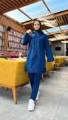 Fermuarlı Kapşonlu Dantel Desenli Tunik Pantolon İkili Spor Takım - 71158.006 - İndigo thumbnail 1