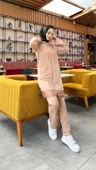 Fermuarlı Kapşonlu Dantel Desenli Tunik Pantolon İkili Spor Takım - 71158.026 - Bej thumbnail 4