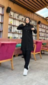 Fermuarlı Kapşonlu Dantel Desenli Tunik Pantolon İkili Spor Takım - 71158.003 - Siyah - 2