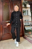 Çıtçıtlı Yandan Cepli İkili Sade Basic Eşofman Spor Takımı - 12009.003 - Siyah thumbnail 5