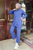 Çıtçıtlı Yandan Cepli İkili Sade Basic Eşofman Spor Takımı - 12009.006 - İndigo thumbnail 4