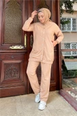 Çıtçıtlı Yandan Cepli İkili Sade Basic Eşofman Spor Takımı - 12009.026 - Bej - 6