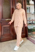 Çıtçıtlı Yandan Cepli İkili Sade Basic Eşofman Spor Takımı - 12009.026 - Bej - 1