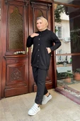 Çıtçıtlı Yandan Cepli İkili Sade Basic Eşofman Spor Takımı - 12009.003 - Siyah thumbnail 9
