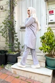 Kruvaze Bisiklet Yaka Sade Basic Tunik Panolon İkili Takım - 03076.008 - Gri thumbnail 6