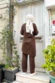 Kruvaze Bisiklet Yaka Sade Basic Tunik Panolon İkili Takım - 03076.028 - Kahverengi thumbnail 6