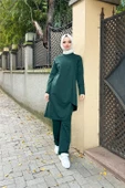 Kruvaze Bisiklet Yaka Sade Basic Tunik Panolon İkili Takım - 03076.021 - Nefti - 2