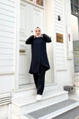 Kruvaze Bisiklet Yaka Sade Basic Tunik Panolon İkili Takım - 03076.003 - Siyah thumbnail 9