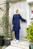 Kruvaze Bisiklet Yaka Sade Basic Tunik Panolon İkili Takım - 03076.202 - Açık Lacivert thumbnail 2