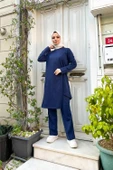 Kruvaze Bisiklet Yaka Sade Basic Tunik Panolon İkili Takım - 03076.202 - Açık Lacivert thumbnail 5