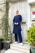 Kruvaze Bisiklet Yaka Sade Basic Tunik Panolon İkili Takım - 03076.202 - Açık Lacivert thumbnail 3