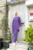 Kruvaze Bisiklet Yaka Sade Basic Tunik Panolon İkili Takım - 03076.207 - Koyu Lila thumbnail 7
