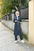 Kapşonlu Fermuarlı Belden Beyaz Bağcıklı Sade Basic İkili Spor Takımı - 03074.017 - Antrasit - 9