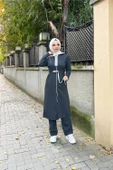 Kapşonlu Fermuarlı Belden Beyaz Bağcıklı Sade Basic İkili Spor Takımı - 03074.017 - Antrasit - 8