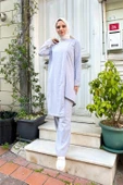 Kruvaze Bisiklet Yaka Sade Basic Tunik Panolon İkili Takım - 03076.008 - Gri thumbnail 1