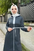 Kapşonlu Fermuarlı Belden Beyaz Bağcıklı Sade Basic İkili Spor Takımı - 03074.017 - Antrasit - 3
