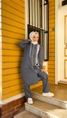 Fermuarlı Kapşonlu Uzun Tunik Pantolon İkili Tesettür Eşofman Takımı - 03077.006 - İndigo - 12