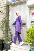 Kruvaze Bisiklet Yaka Sade Basic Tunik Panolon İkili Takım - 03076.207 - Koyu Lila thumbnail 10