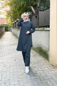 Kruvaze Bisiklet Yaka Sade Basic Tunik Panolon İkili Takım - 03076.017 - Antrasit - 6
