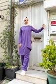 Kruvaze Bisiklet Yaka Sade Basic Tunik Panolon İkili Takım - 03076.207 - Koyu Lila thumbnail 6