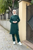Kruvaze Bisiklet Yaka Sade Basic Tunik Panolon İkili Takım - 03076.021 - Nefti - 3