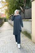 Kruvaze Bisiklet Yaka Sade Basic Tunik Panolon İkili Takım - 03076.017 - Antrasit - 7
