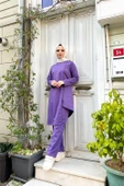 Kruvaze Bisiklet Yaka Sade Basic Tunik Panolon İkili Takım - 03076.207 - Koyu Lila thumbnail 8