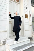 Kruvaze Bisiklet Yaka Sade Basic Tunik Panolon İkili Takım - 03076.003 - Siyah thumbnail 10
