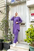 Kruvaze Bisiklet Yaka Sade Basic Tunik Panolon İkili Takım - 03076.207 - Koyu Lila thumbnail 9