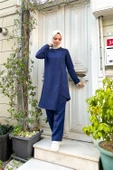 Kruvaze Bisiklet Yaka Sade Basic Tunik Panolon İkili Takım - 03076.202 - Açık Lacivert thumbnail 7