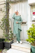 Kruvaze Bisiklet Yaka Sade Basic Tunik Panolon İkili Takım - 03076.100 - Çağla Yeşili thumbnail 11