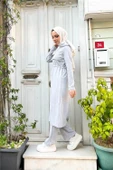 Kapşonlu Fermuarlı Belden Beyaz Bağcıklı Sade Basic İkili Spor Takımı - 03074.008 - Gri - 6