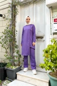 Kruvaze Bisiklet Yaka Sade Basic Tunik Panolon İkili Takım - 03076.207 - Koyu Lila thumbnail 5