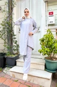 Kruvaze Bisiklet Yaka Sade Basic Tunik Panolon İkili Takım - 03076.008 - Gri thumbnail 4