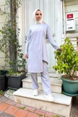 Kruvaze Bisiklet Yaka Sade Basic Tunik Panolon İkili Takım - 03076.008 - Gri thumbnail 2