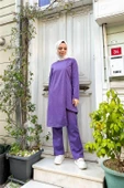 Kruvaze Bisiklet Yaka Sade Basic Tunik Panolon İkili Takım - 03076.207 - Koyu Lila thumbnail 12