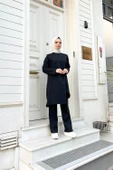 Kruvaze Bisiklet Yaka Sade Basic Tunik Panolon İkili Takım - 03076.003 - Siyah thumbnail 5