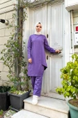 Kruvaze Bisiklet Yaka Sade Basic Tunik Panolon İkili Takım - 03076.207 - Koyu Lila thumbnail 4