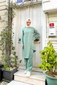 Kruvaze Bisiklet Yaka Sade Basic Tunik Panolon İkili Takım - 03076.100 - Çağla Yeşili thumbnail 4