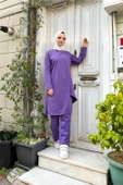 Kruvaze Bisiklet Yaka Sade Basic Tunik Panolon İkili Takım - 03076.207 - Koyu Lila thumbnail 2