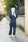 Kruvaze Bisiklet Yaka Sade Basic Tunik Panolon İkili Takım - 03076.017 - Antrasit - 9