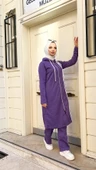 Fermuarlı Kapşonlu Uzun Tunik Pantolon İkili Tesettür Eşofman Takımı - 03077.207 - Koyu Lila - 4