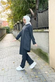 Kruvaze Bisiklet Yaka Sade Basic Tunik Panolon İkili Takım - 03076.017 - Antrasit - 8