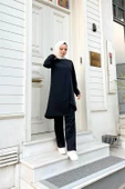 Kruvaze Bisiklet Yaka Sade Basic Tunik Panolon İkili Takım - 03076.003 - Siyah thumbnail 6